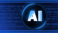 AI letters centered in a ring - binary code on blue digital background - concept of artificial intelligence deep learning Royalty Free Stock Photo