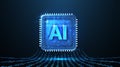 AI letters on chip. AI technology, robot core, electric line