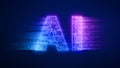 AI letters with data innovation illustration background. Artificial intelligence powers data-driven analytics, big data,