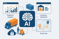 AI Logistics Illustration with Predictive Analytics, Dashboard, Route, and Security Royalty Free Stock Photo