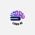 AI logo flat vector computer brain Royalty Free Stock Photo