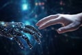 AI Machine learning, Hands of robot and human touching on big data network connection,artificial intelligence technology Royalty Free Stock Photo