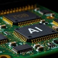AI Microchip on Circuit Board Closeup Artificial Intelligence Hardware Machine Learning Processor Royalty Free Stock Photo
