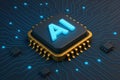AI Microchip on Circuit Board Showcasing Advanced Technology in Computing and Artificial Intelligence Development Royalty Free Stock Photo