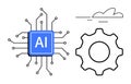 Artificial Intelligence Concept with Microchip Icon, Gear, and Cloud Elements in Minimalist Design Royalty Free Stock Photo