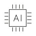Ai Microchip Line Icon. Artificial Intelligence Processor And Technology Integration Outline Symbol. Advanced Computing Royalty Free Stock Photo