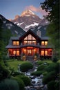 Luxury Log Cabin Home in the Mountains Royalty Free Stock Photo