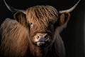 Highland cattle portrait, ai generated illustration