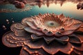 red abstract lotus flower in a calm lake, ai generative