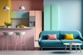 Ai generated illustration of a pastel colored apartment
