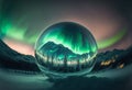 Northern landscape in a glass sphere, ai generative illustration