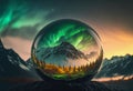 Northern landscape in a glass sphere, ai generative illustration