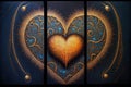 Tryptych ai illustration of a magic heart