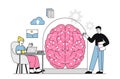 AI model concept. Man and woman study structure of brain. Modern technologies and digital world. Artificial intelligence