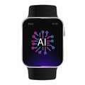 AI modern smartwatch device vector illustration featuring a neon circuit board brain icon representing artificial intelligence Royalty Free Stock Photo