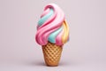 Multi-colored ice cream with strawberries, raspberries, blueberries, chocolate in a waffle cone isolated on pink background Royalty Free Stock Photo