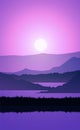 Mountains lake and river landscape silhouette tree horizon Landscape wallpaper Sunrise and sunset Illustration vector style.