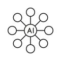 Ai Network Hub Line Icon. Artificial Intelligence Connectivity And Integration Outline Symbol. Centralized Data Royalty Free Stock Photo