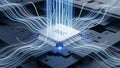 AI neural network chip glowing futuristic technology digital data processing innovation concept blue light Royalty Free Stock Photo