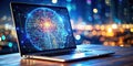AI Neural Network Double Exposure Macro of AI Symbol Laptop A Futuristic Vision of Artificial Intelligence and its Royalty Free Stock Photo