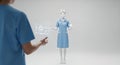AI Nurse Assistant Interacting with Futuristic Hologram Interface on Isolated White Background. Depicts Advanced Medical Royalty Free Stock Photo