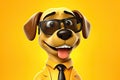 Paws for Professionalism: 3D-Generated Dog Embracing the Business Look on Yellow Gradient Background