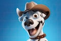 Paws in the Wild West: A 3D-Rendered Dog\'s Cowboy Adventure on Blue Gradient Background