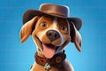 Paws in the Wild West: A 3D-Rendered Dog\'s Cowboy Adventure on Blue Gradient Background