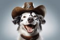 Paws in the Wild West: A 3D-Rendered Dog\'s Cowboy Adventure on Grey White Gradient Background