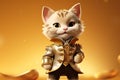 Petfluencers: The Adorable Cat\'s Quest to Become a Musketeer on Golden Background