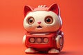 Petfluencers - The Cat\'s Dream Journey: Transformed into a Tiny Purring Robot on Red Background