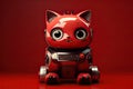 Petfluencers - The Cat\'s Dream Journey: Transformed into a Tiny Purring Robot on Red Background