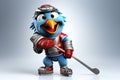 Petfluencers: The Parrot\'s Ascent as the Hottest Newcomer in Ice Hockey on Grey White Background