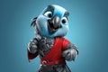 Petfluencers - The Parrot\'s Ninja Stance: A Long-Awaited Dream Fulfilled on Blue Background