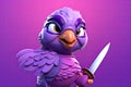 Petfluencers - The Parrot\'s Ninja Stance: A Long-Awaited Dream Fulfilled on Purple Background