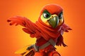 Petfluencers - The Parrot\'s Ninja Stance: A Long-Awaited Dream Fulfilled on Orange Background