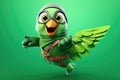 Petfluencers - The Parrot\'s Ninja Stance: A Long-Awaited Dream Fulfilled on Green Background