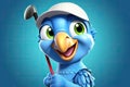 Petfluencers: The Parrot with a Swing â Soaring to Golf Championship Heights on Blue Background