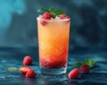 AI photo of Raspberry Romance cocktail photo, decorated with mint leaves and raspberries, Royalty Free Stock Photo