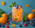 AI photo of Raspberry Romance cocktail photo, decorated with mint leaves and raspberries, Royalty Free Stock Photo
