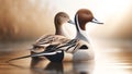 Regal Elegant Northern Pintail Ducks Colorful Plumage Swimming Marsh Waterfowl Springtime Morning Sunrise AI Generated