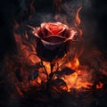 AI photograph of a red rose on fire