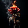 AI photograph of a red rose on fire