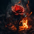 AI photograph of a red rose on fire
