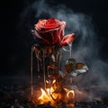 AI photograph of a red rose on fire