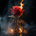 AI photograph of a red rose on fire