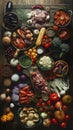 AI photography, A dark wooden table filled with condiments