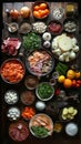 AI photography, A dark wooden table filled with condiments