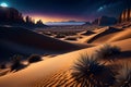 Ai portrays a desert at night, with vivid and realistic colors Royalty Free Stock Photo