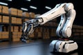 AI powered arm robot manufactures, packs, and handles products for future export Royalty Free Stock Photo